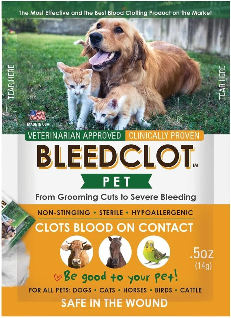 Bleedclot Pet First Aid Blood Clotting Powder | the Best for All Animals to Stop Bleeding, Guaranteed | 4 Pouches (0.5 Oz))