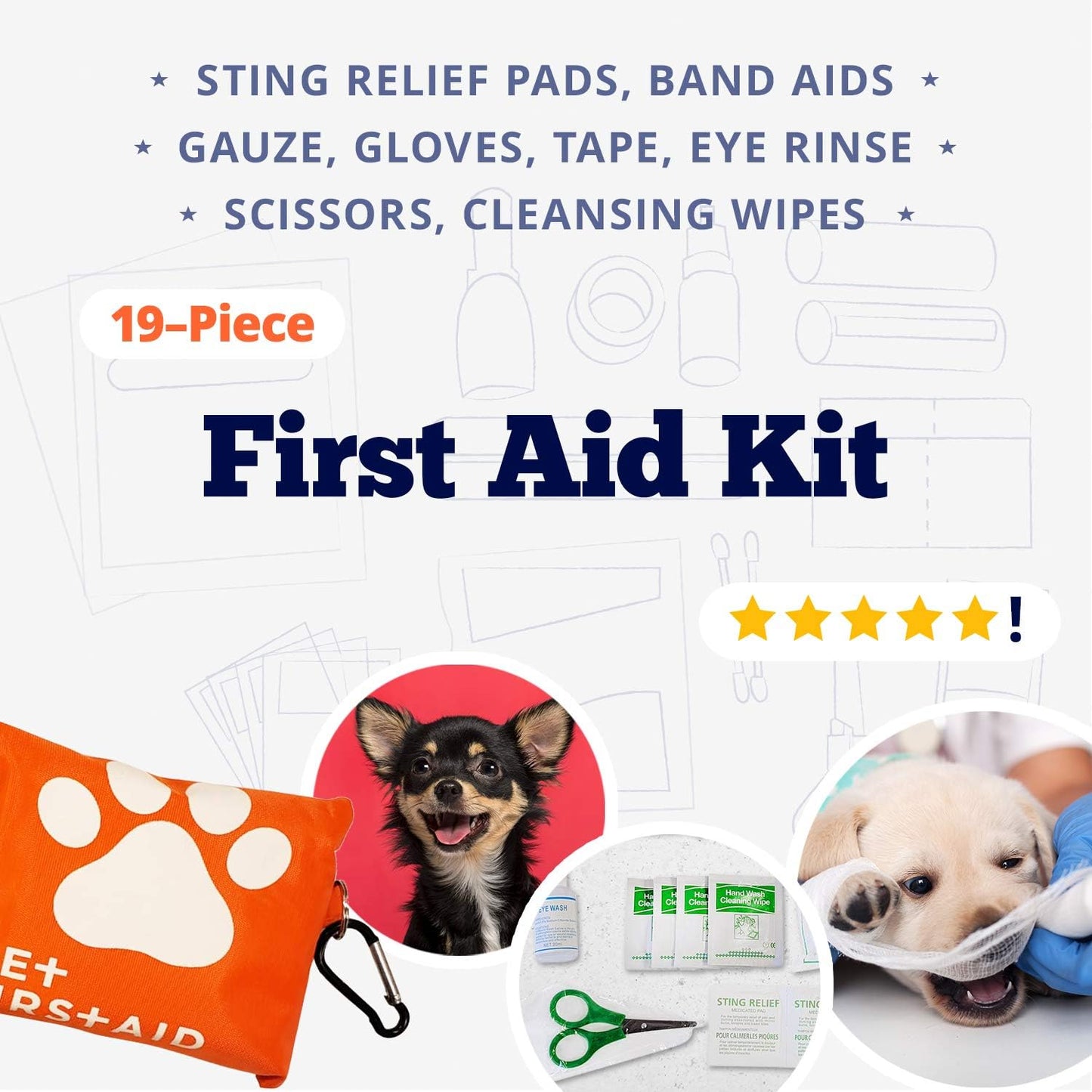 Dog First Aid Kit | 19 Piece Pet Emergency Travel Kit 