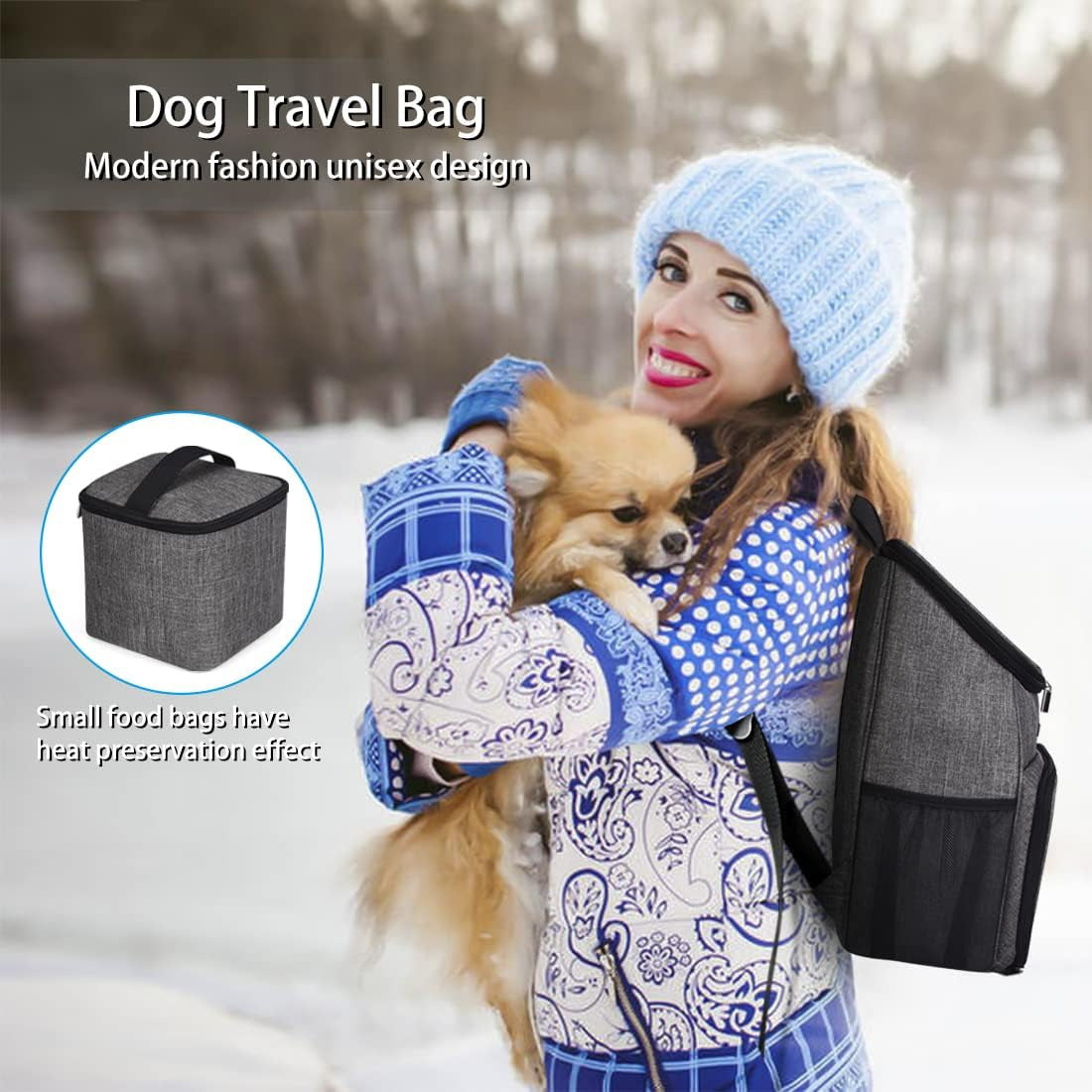 Airline-Approved Dog Travel Backpack with Accessories Set, Including 2 Silicone Collapsible Bowls and 2 Food Baskets