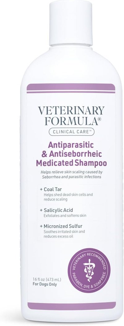 Clinical Care Antiparasitic & Antiseborrheic Medicated Dog Shampoo, 16 Oz – Paraben, Dye, Soap Free – Hydrating and Antifungal Shampoo for Dogs, White