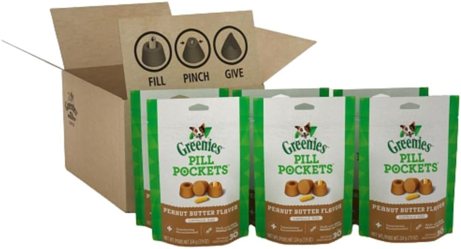 Pill Pockets for Dogs Capsule Size Natural Soft Dog Treats with Real Peanut Butter, (6) 7.9 Oz. Packs (180 Treats)