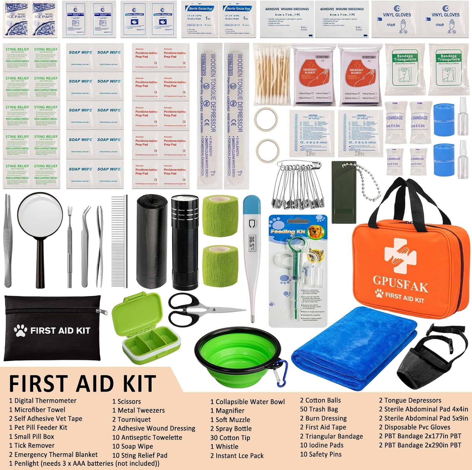 Pet First Aid Kit for Dogs and Cats - Pet Emergency Kit for Camping Hiking Traveling Hunting and Sports