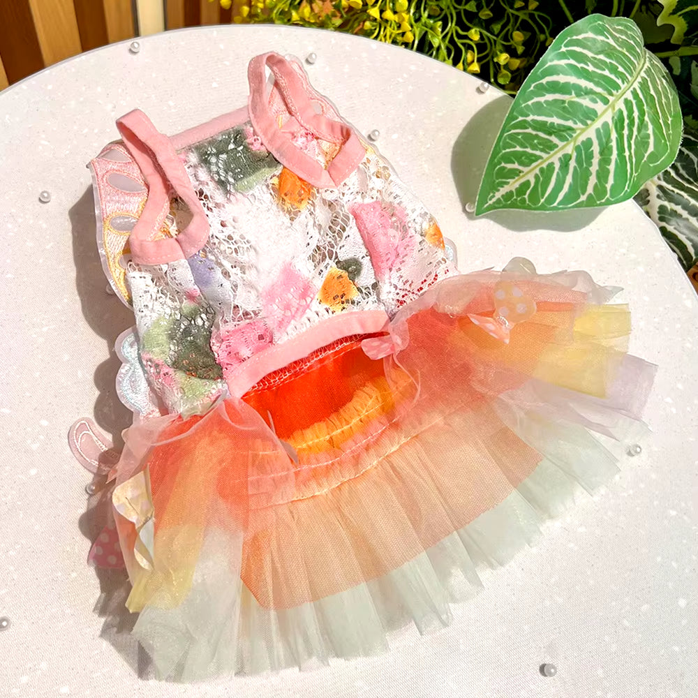 Summer Dog Cat Butterfly Princess Dress Clothes Mesh Lace Pearl Puppy Wedding Skirt for York Chihuahua Poodle Small Dog Dresses