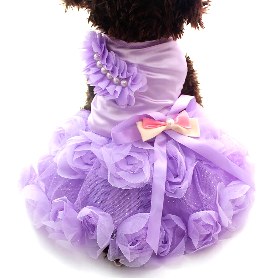 XKSRWE Pet Dog Princess Wedding Dress Tutu Rosette&Bow Dresses Cat Puppy Skirt Spring/Summer Clothes Apparel 2 Colours