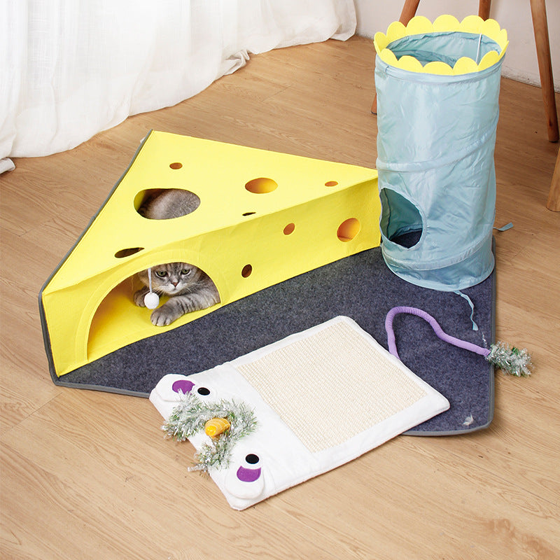 Cheese-Shaped Folding Cat Tunnel