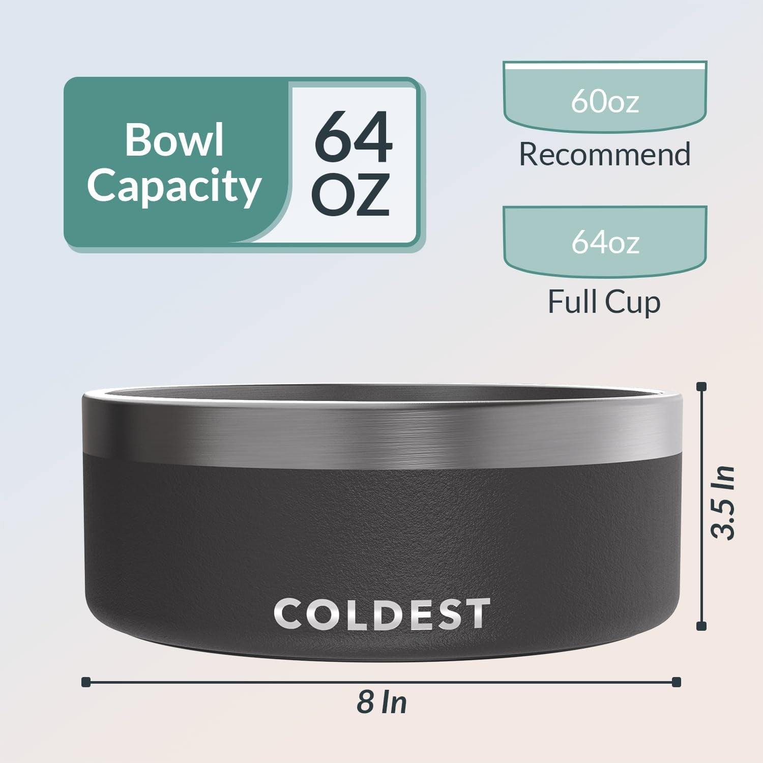 Coldest Dog Bowl - anti Rust Metal & Non Slip Dog Bowls Large, Spill Proof Heavy Duty 3 Layers Insulated Dog Bowl - Food and Water Bowl for Dogs, Cats & Pets, Dishwasher Safe (64 Oz, Stealth Black)