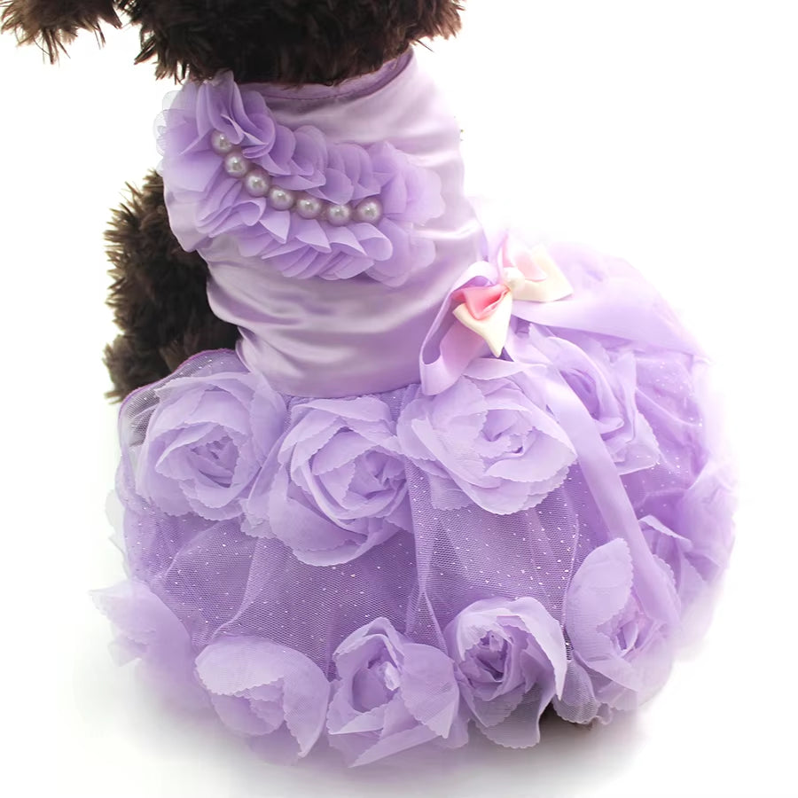 XKSRWE Pet Dog Princess Wedding Dress Tutu Rosette&Bow Dresses Cat Puppy Skirt Spring/Summer Clothes Apparel 2 Colours