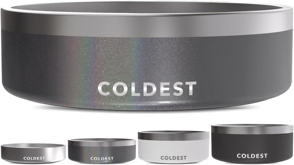 Coldest Dog Bowl - Anti Rust Metal & Non Slip Dog Bowls Large, Spill Proof Heavy Duty 3 Layers Insulated Dog Bowl - Food and Water Bowl for Dogs, Cats & Pets, Dishwasher Safe (42 Oz, Stardust Glitter)