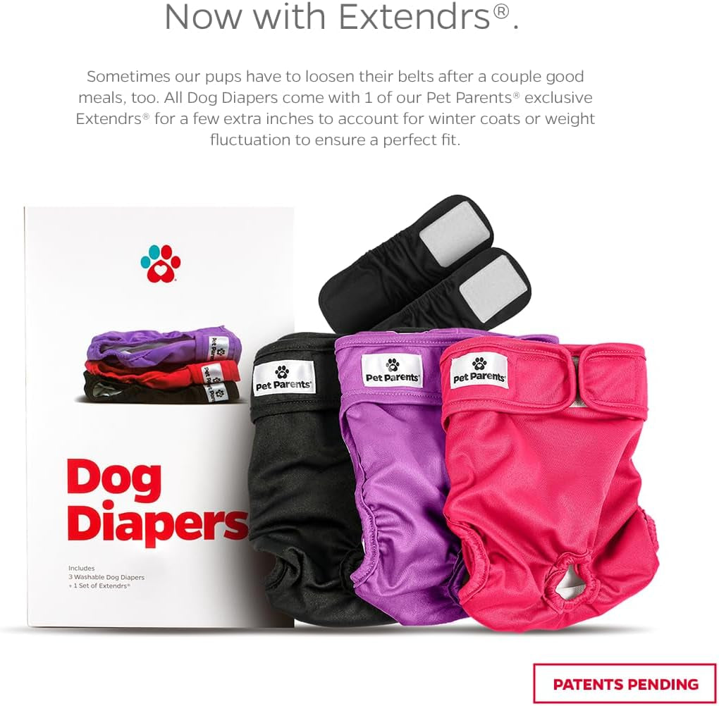 Premium Washable Dog Diapers & Extendrs, (3Pack) of Female Dog Diapers, Color: Princess, Size: Extra Small Dog Diapers Female