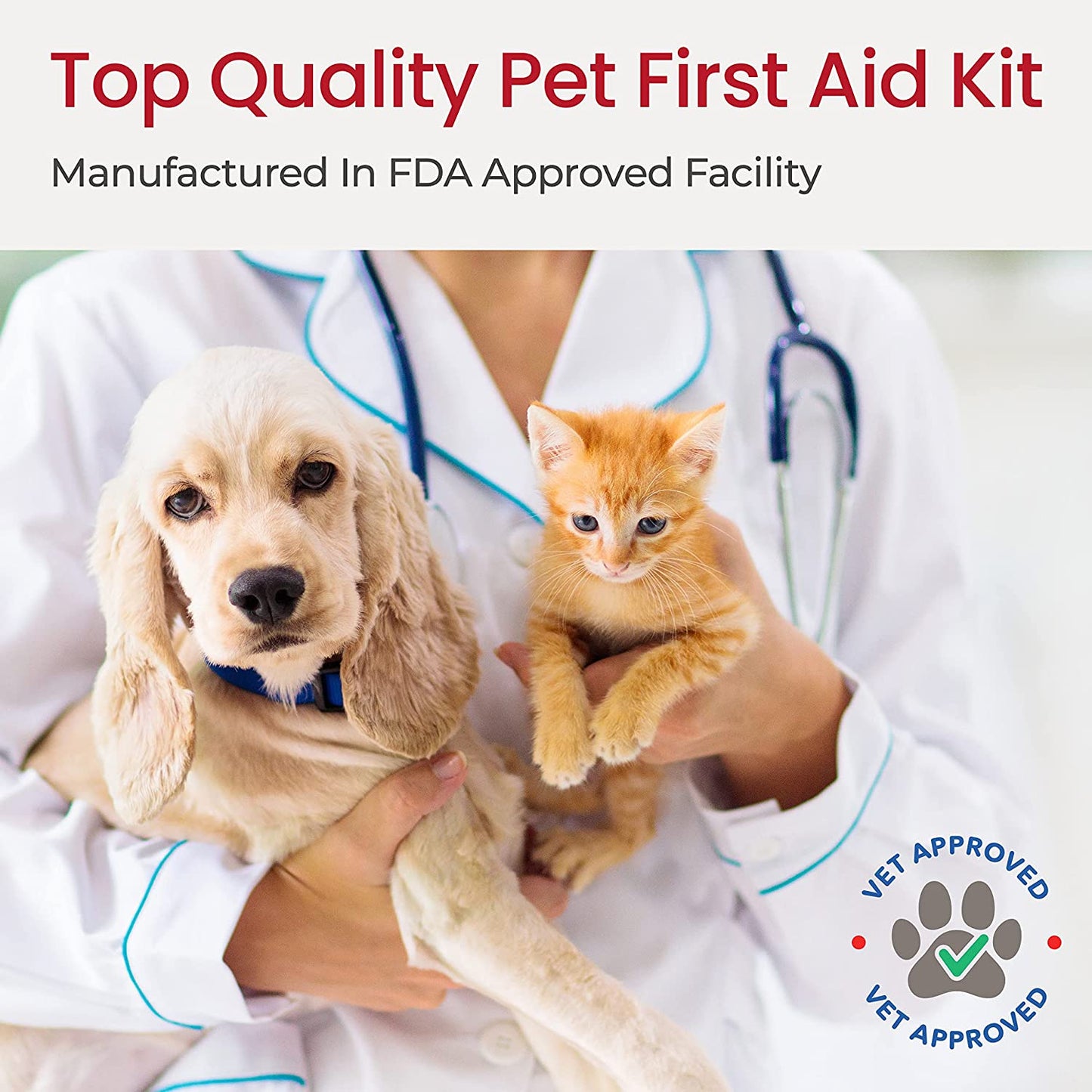 Dog First Aid Kit | Vet Approved Pet First Aid Supplies to Treat Dogs & Cats in an Emergency | Pet First Aid Kit Book, Tick Remover, Slip Leash & Medical Essentials for Home, Camping, Car, RV, Travel