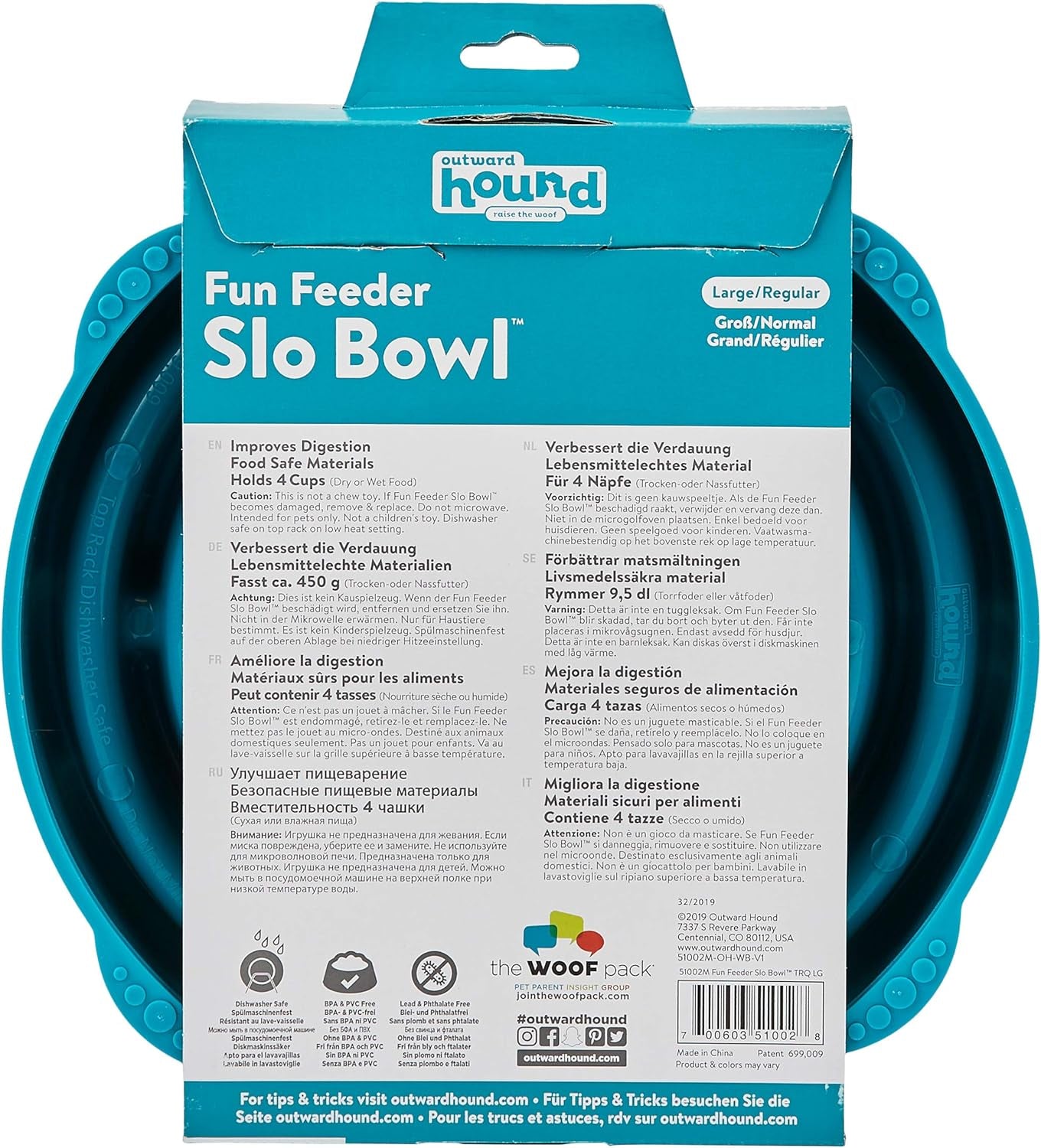 Fun Feeder Slo Bowl, Slow Feeder Dog Bowl, Large/Regular, Turquoise