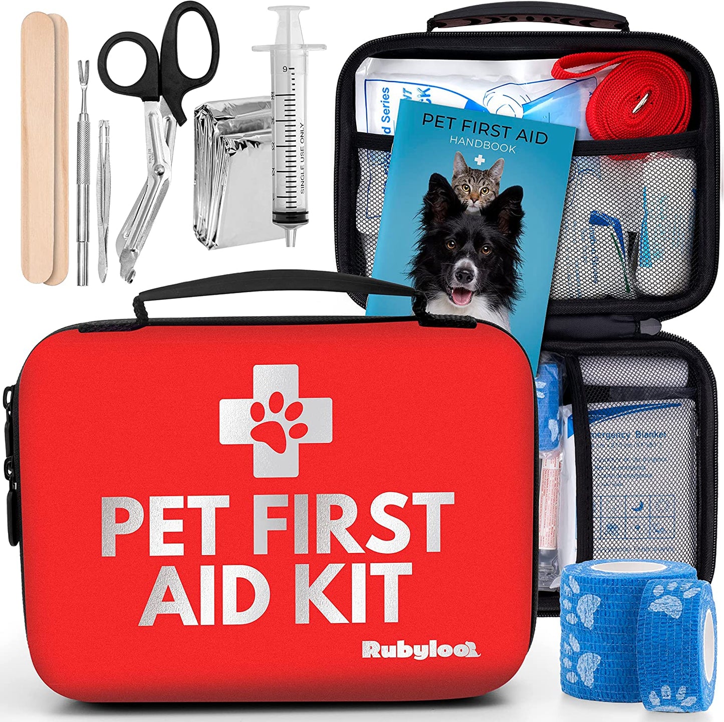 Dog First Aid Kit | Vet Approved Pet First Aid Supplies to Treat Dogs & Cats in an Emergency | Pet First Aid Kit Book, Tick Remover, Slip Leash & Medical Essentials for Home, Camping, Car, RV, Travel