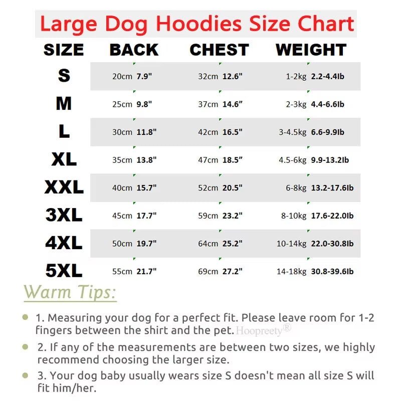 S-5XL Dog Hoodies for Large Breed Dogs Fleece Pullover Sweatshirt Pet Clothes with Hat Casual Sports Hoodies Pitbull