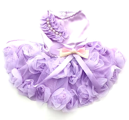 XKSRWE Pet Dog Princess Wedding Dress Tutu Rosette&Bow Dresses Cat Puppy Skirt Spring/Summer Clothes Apparel 2 Colours