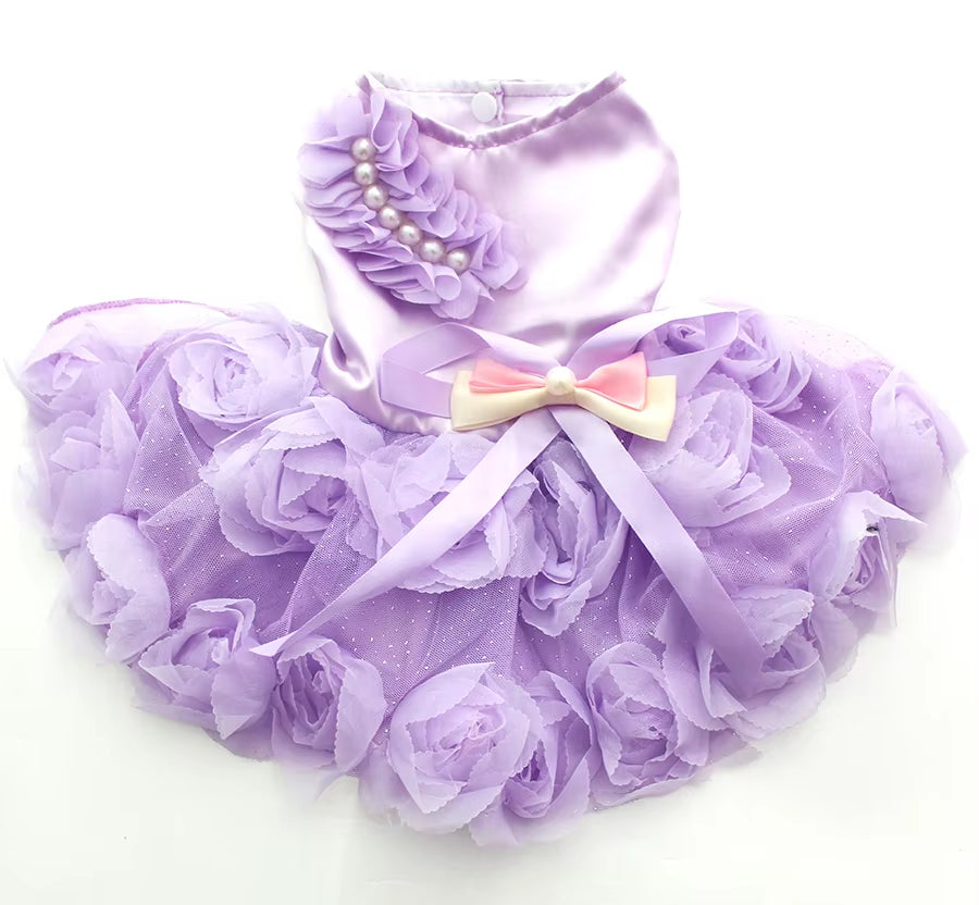 XKSRWE Pet Dog Princess Wedding Dress Tutu Rosette&Bow Dresses Cat Puppy Skirt Spring/Summer Clothes Apparel 2 Colours