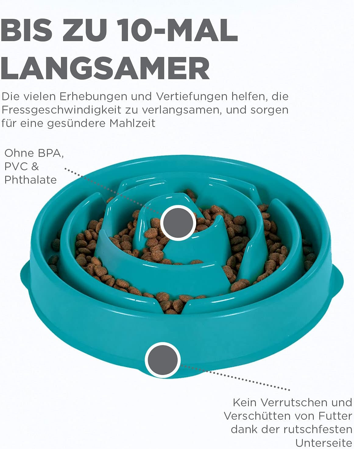 Fun Feeder Slo Bowl, Slow Feeder Dog Bowl, Large/Regular, Turquoise