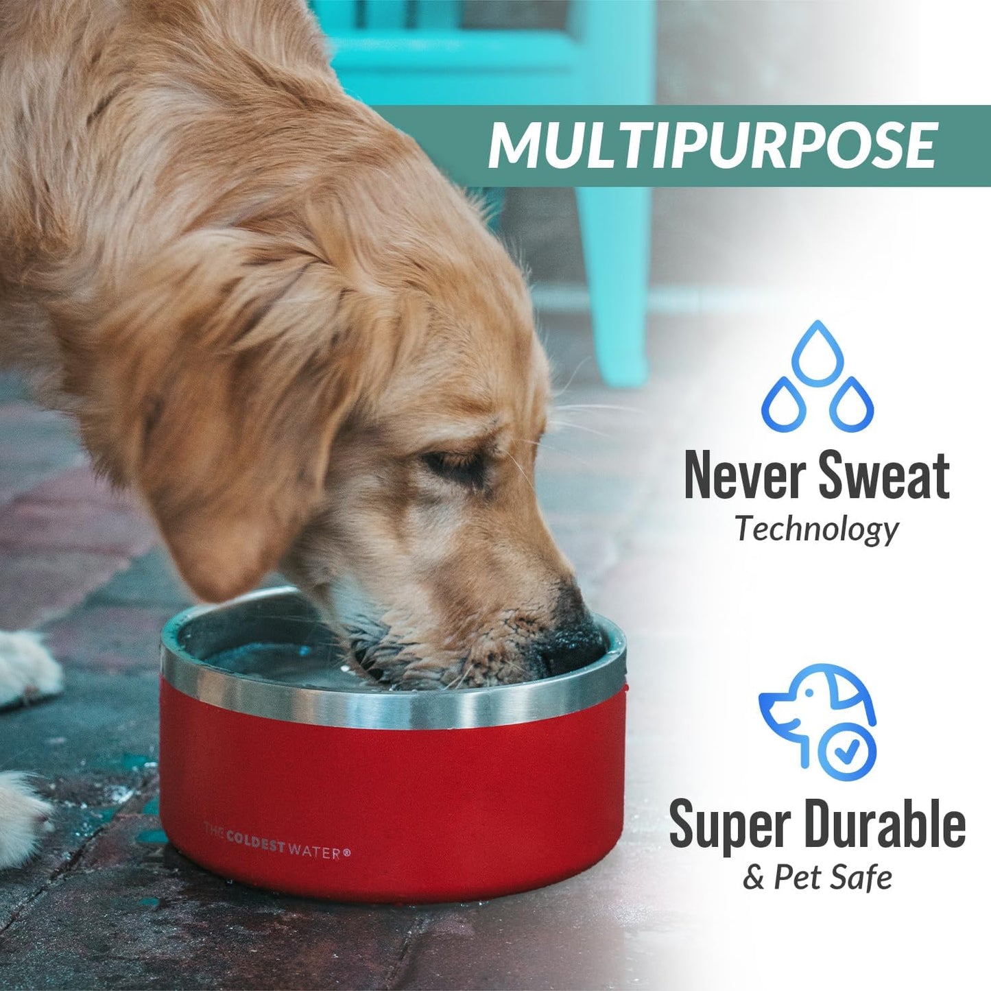 Coldest Dog Bowl - Anti Rust Metal & Non Slip Dog Bowls Large, Spill Proof Heavy Duty 3 Layers Insulated Dog Bowl - Food and Water Bowl for Dogs, Cats & Pets, Dishwasher Safe (42 Oz, Stardust Glitter)