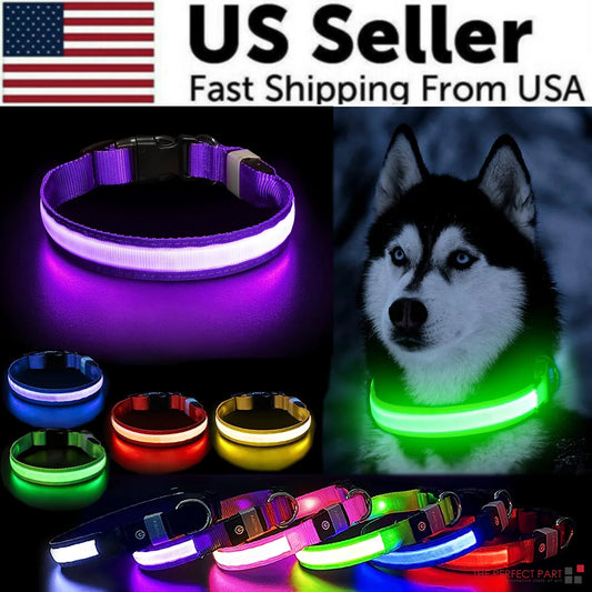 "GlowSafe LED Adjustable Dog Collar - Blinking Waterproof Light for Pet Safety!"