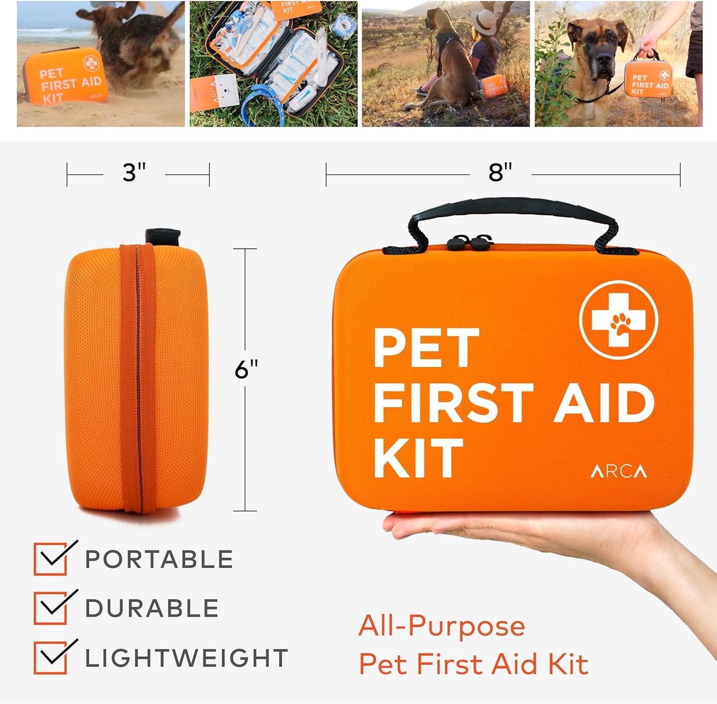 First Aid Kit - Vet Approved Dog & Cat Emergency Supplies with Thermometer, Muzzle, Tick Removal, Flashlight, Mini Pouch, and Comprehensive Care Guide for Travel and Outdoor Use