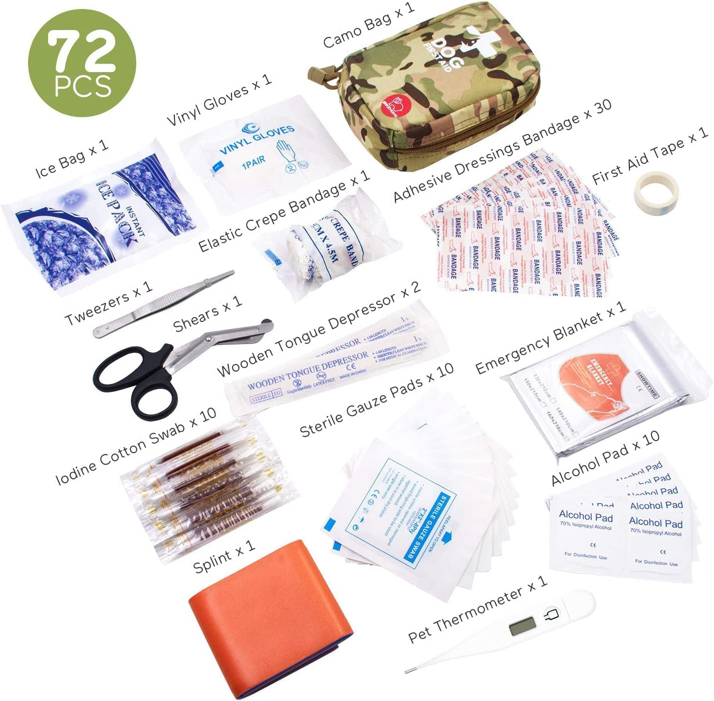 Portable Dog First Aid Kit (72 pcs of Medical Supplies included!) 