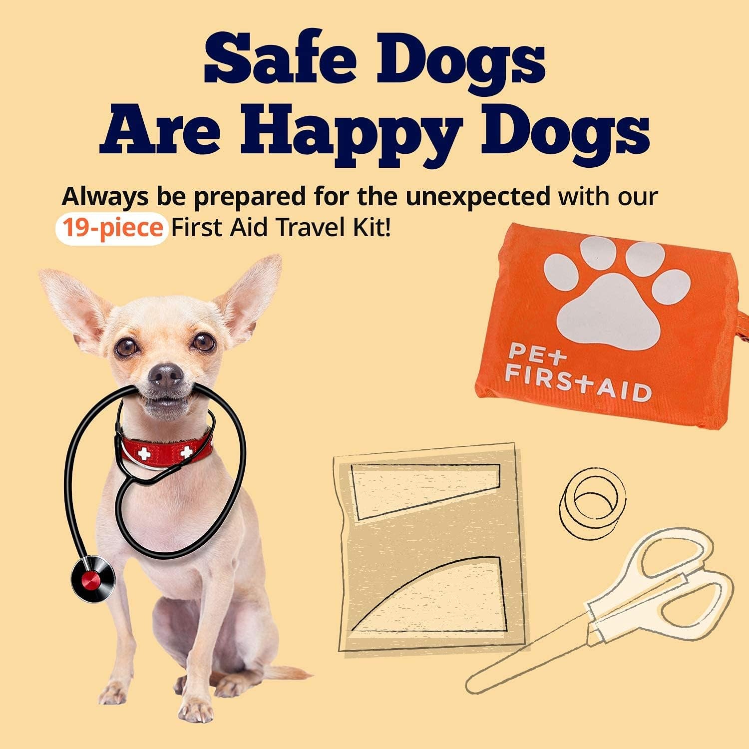 Dog First Aid Kit | 19 Piece Pet Emergency Travel Kit 