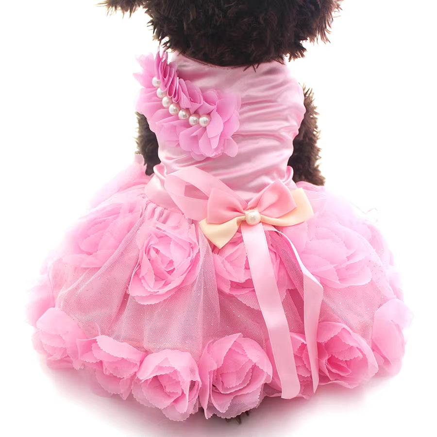 XKSRWE Pet Dog Princess Wedding Dress Tutu Rosette&Bow Dresses Cat Puppy Skirt Spring/Summer Clothes Apparel 2 Colours