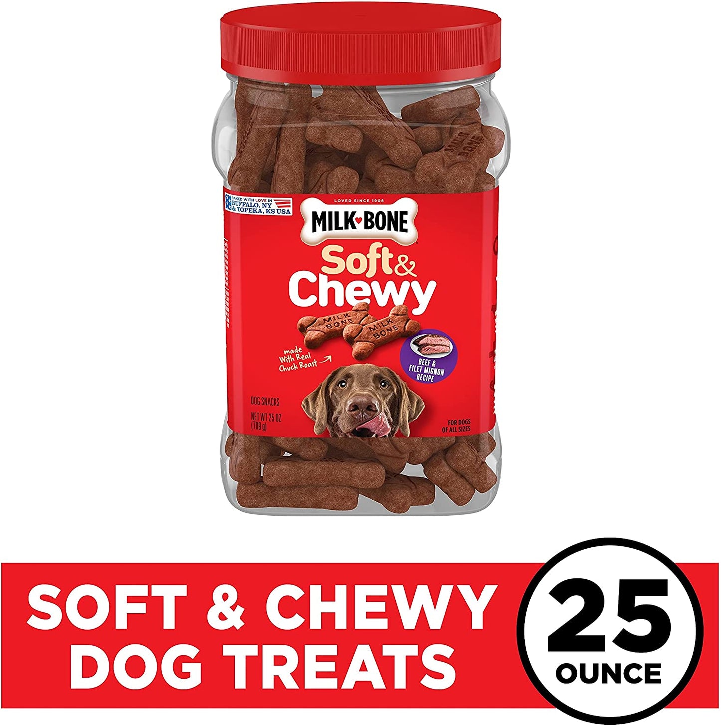 Soft & Chewy Dog Treats, Beef & Filet Mignon Recipe, 25 Ounce Made with Real Chuck Roast