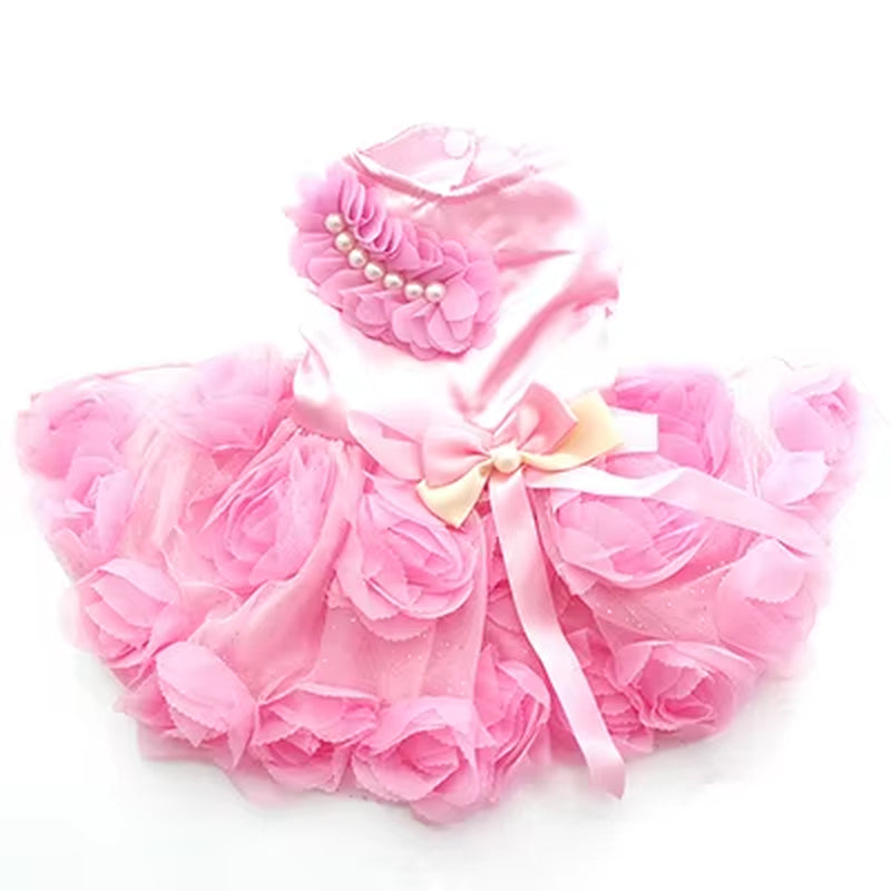 XKSRWE Pet Dog Princess Wedding Dress Tutu Rosette&Bow Dresses Cat Puppy Skirt Spring/Summer Clothes Apparel 2 Colours