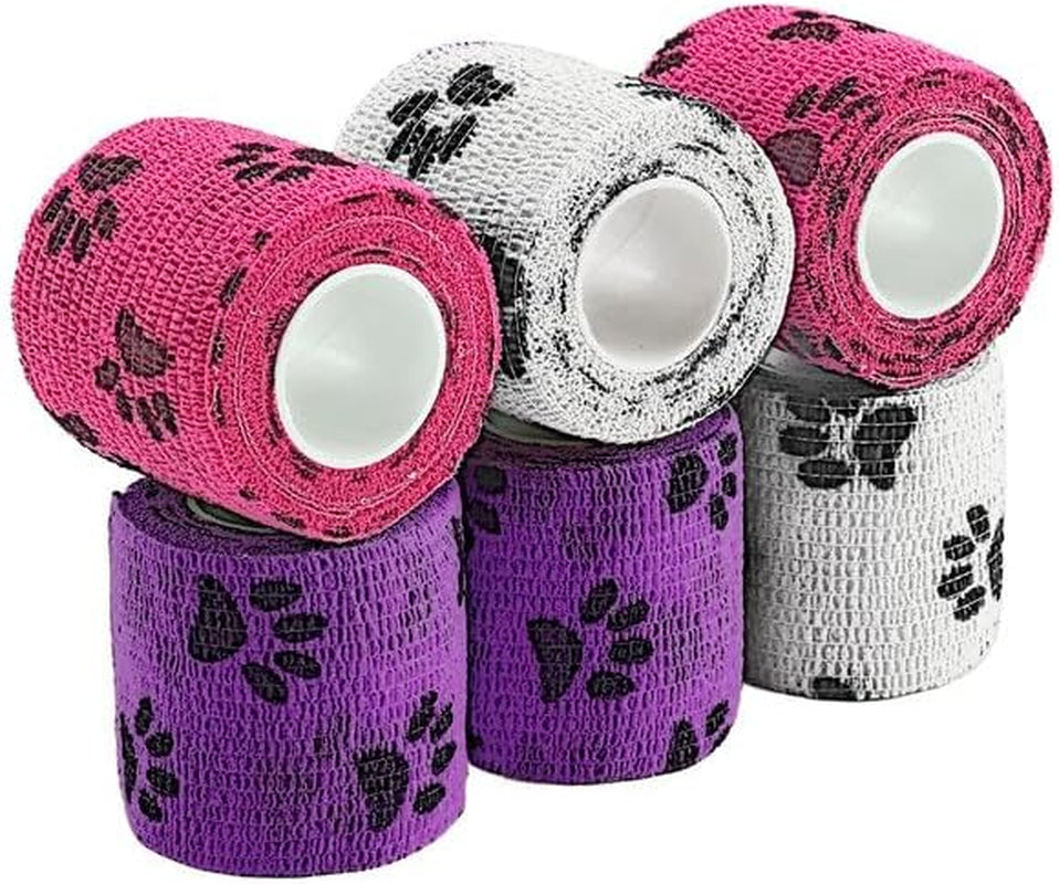  First Aid Cohesive Gauze for all Animals (6 rolls/pack)--Paw Print theme