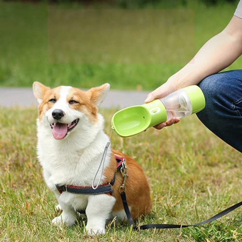 Premium Portable Dog Water Bottle with Integrated Food Container - Leak-Proof, Lightweight, BPA-Free for Hiking and Outdoor Activities (Blue)