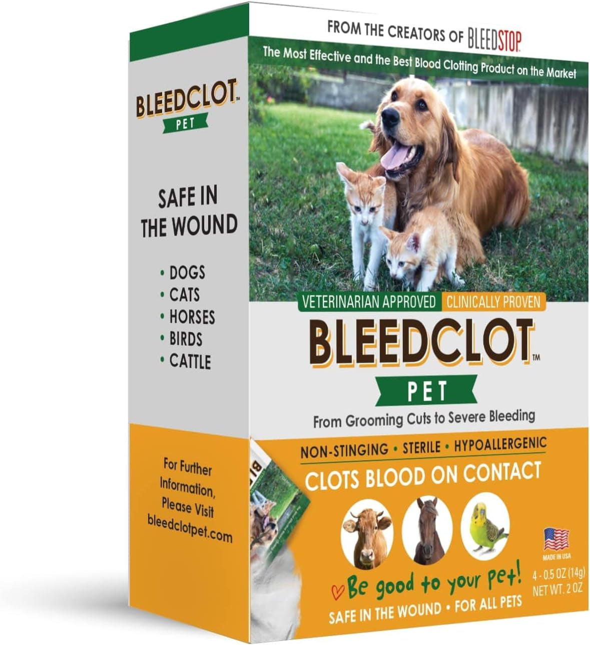 Bleedclot Pet First Aid Blood Clotting Powder | the Best for All Animals to Stop Bleeding, Guaranteed | 4 Pouches (0.5 Oz))