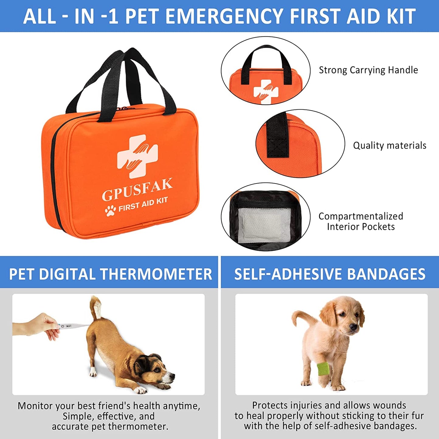 Pet First Aid Kit for Dogs and Cats - Pet Emergency Kit for Camping Hiking Traveling Hunting and Sports