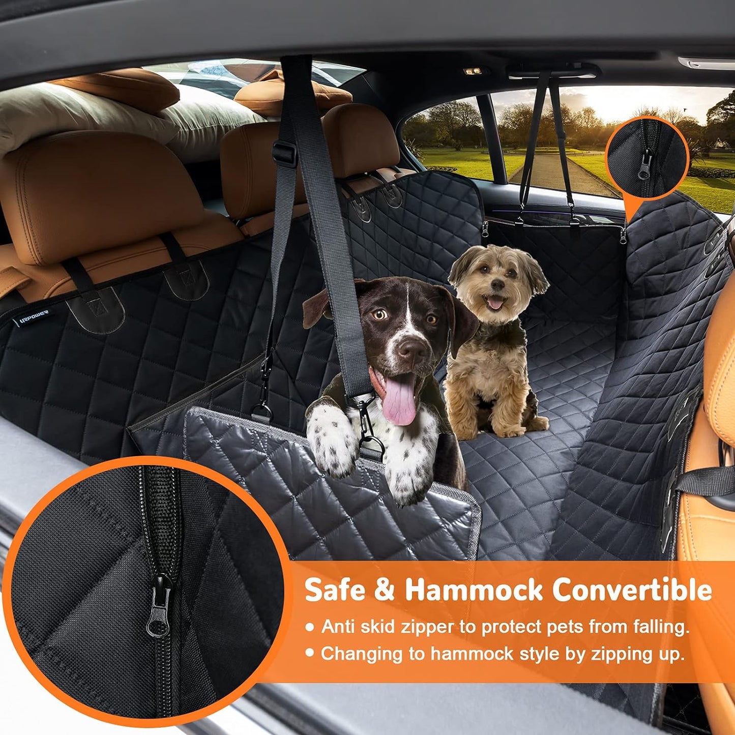 Dog Seat Cover, 100% Waterproof Hammock 600D Heavy Duty Scratch Proof Nonslip Durable Soft Pet Back Seat Covers for Cars Trucks and Suvs