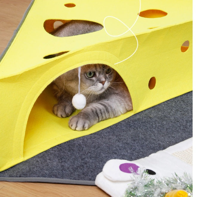 Cheese-Shaped Folding Cat Tunnel