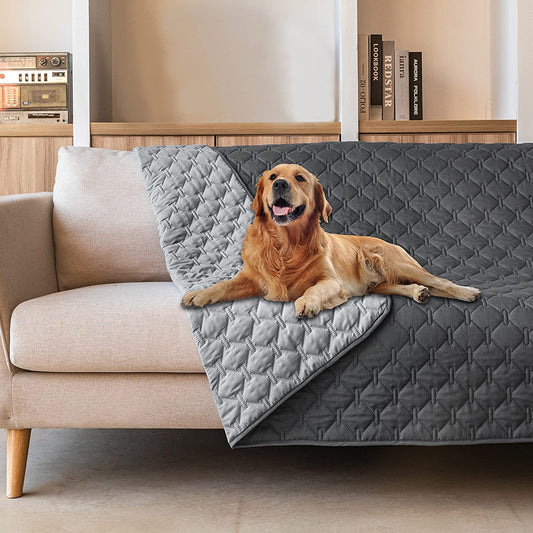 100% Double-Sided Waterproof Dog Bed Cover Pet Blanket Sofa Couch Furniture Protector for Puppy Large Dog Cat, Reversible! (52X82 in), Dark Grey/Light Grey)