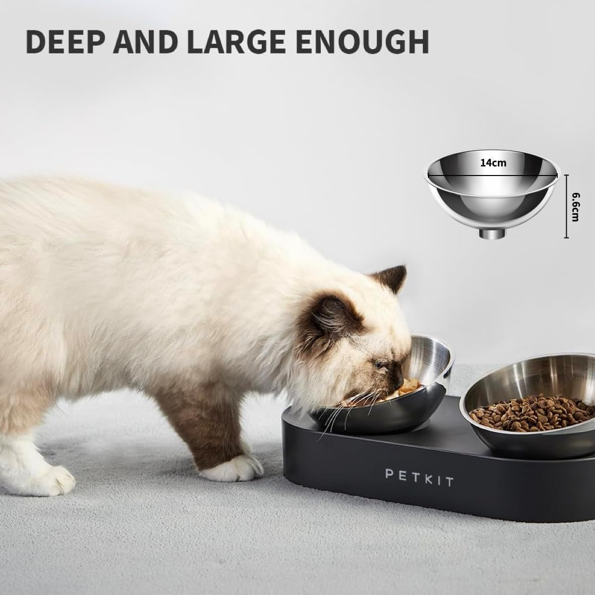 Raised Dog Cat Food Bowl 304 Stainless Steel, Elevated Pet Food and Water Bowl Dishes, Elevated Cat Bowls, Non-Slip Tilted Cat Bowl No Spill