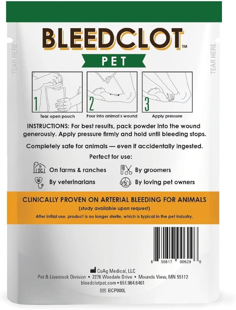 Bleedclot Pet First Aid Blood Clotting Powder | the Best for All Animals to Stop Bleeding, Guaranteed | 4 Pouches (0.5 Oz))