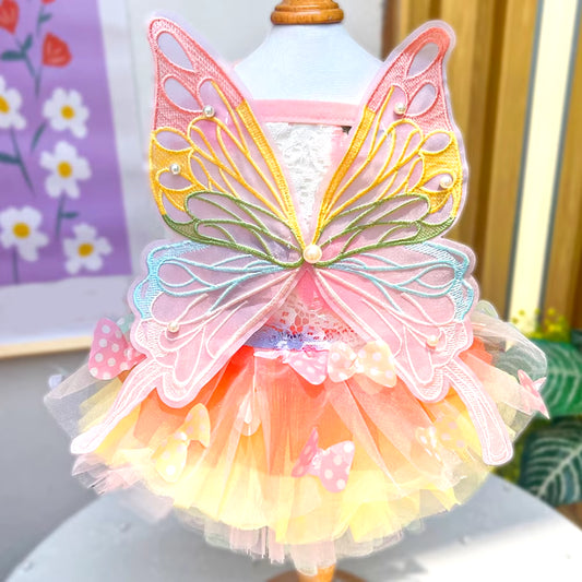 Summer Dog Cat Butterfly Princess Dress Clothes Mesh Lace Pearl Puppy Wedding Skirt for York Chihuahua Poodle Small Dog Dresses