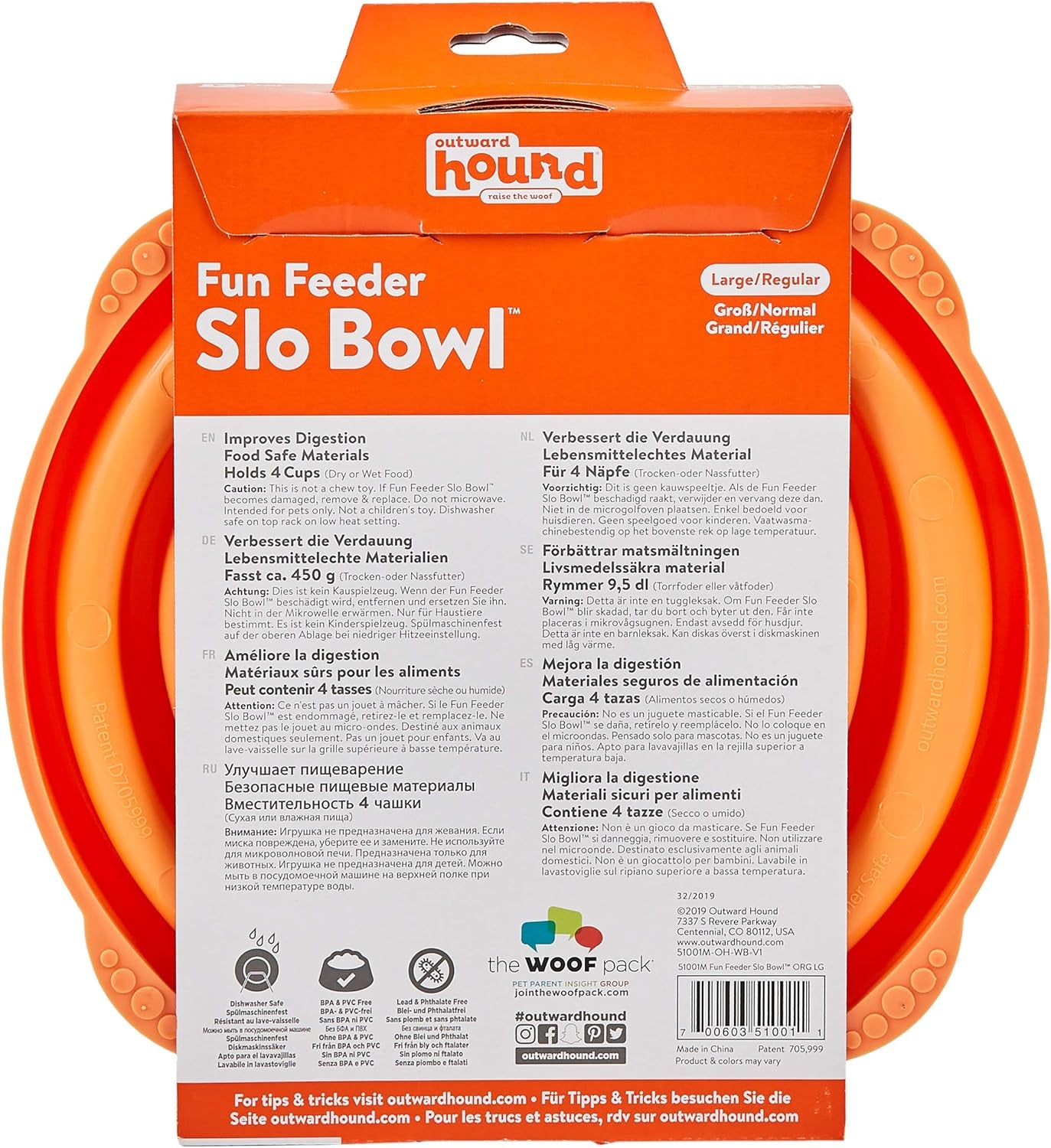 Fun Feeder Slo Bowl, Slow Feeder Dog Bowl, Large/Regular, Orange