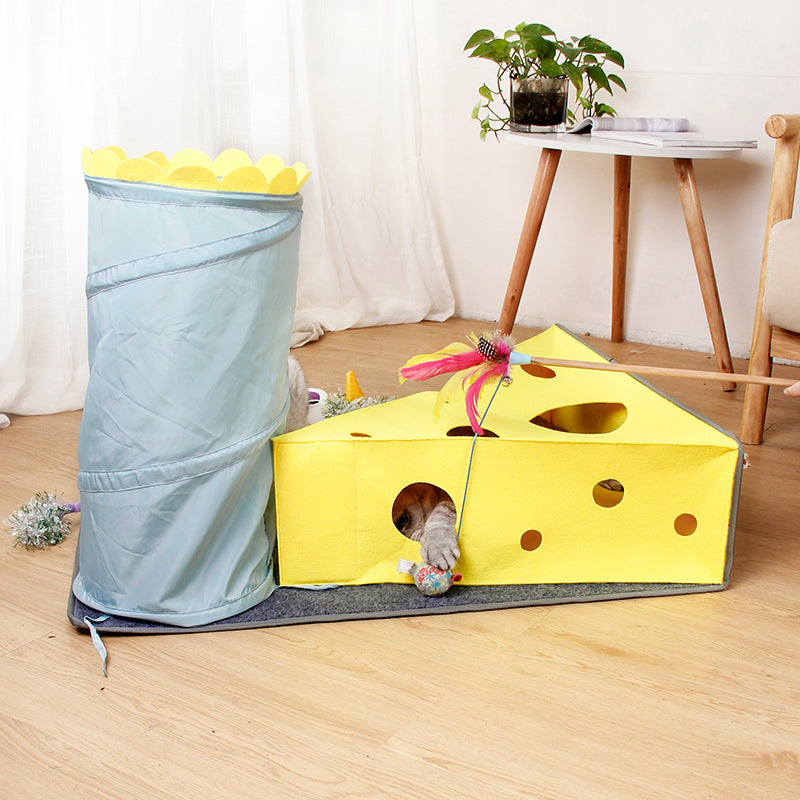Cheese-Shaped Folding Cat Tunnel
