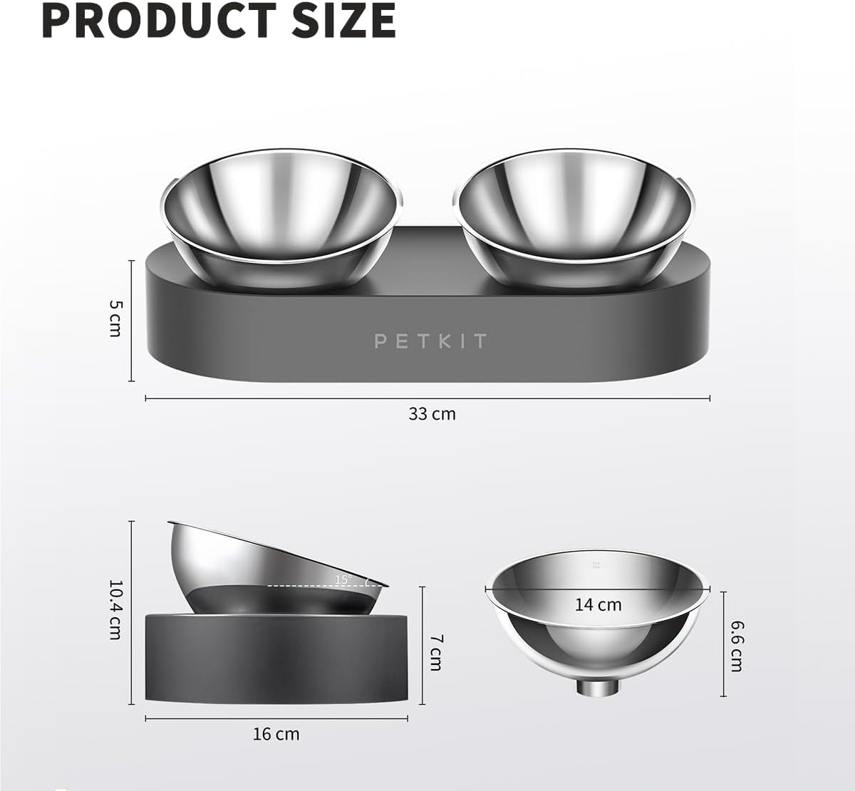 Raised Dog Cat Food Bowl 304 Stainless Steel, Elevated Pet Food and Water Bowl Dishes, Elevated Cat Bowls, Non-Slip Tilted Cat Bowl No Spill