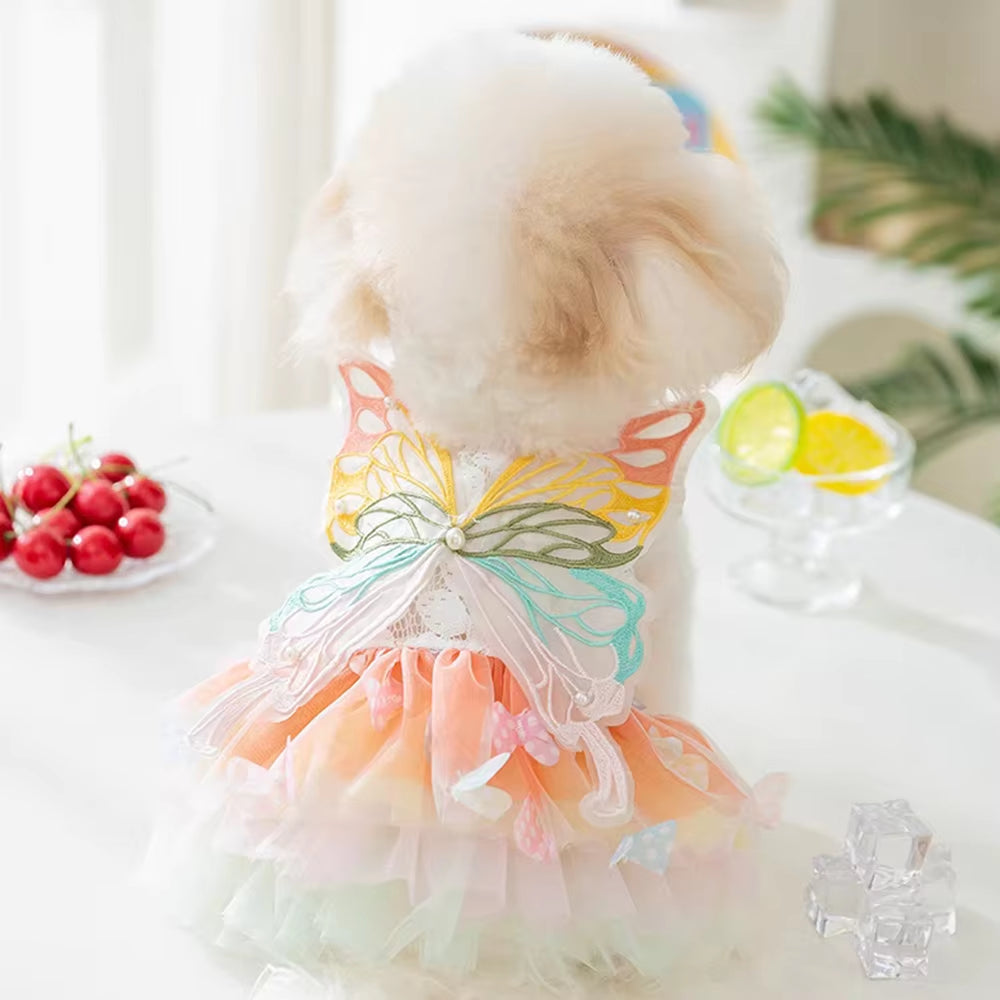 Summer Dog Cat Butterfly Princess Dress Clothes Mesh Lace Pearl Puppy Wedding Skirt for York Chihuahua Poodle Small Dog Dresses